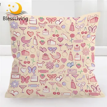 BlessLiving Girl Party Cushion Cover Dessert Pillow Case Butterfly Throw Pillow Cover Cartoon Home Decor Pink Kussenhoes 45x45cm 1