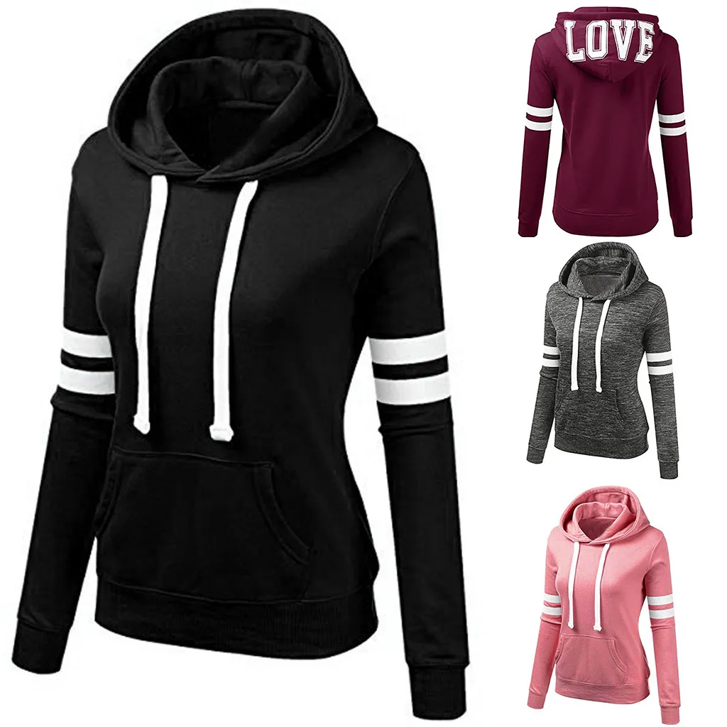 Толстовка женская с капюшоном модная Корейская блузка топы в полоску пуловер