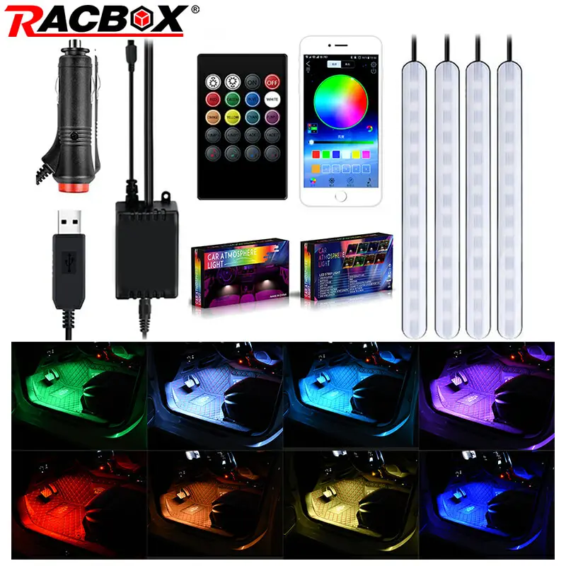 Автомобильный светодиодный светильник RGB 4 шт./компл. с пультом дистанционного