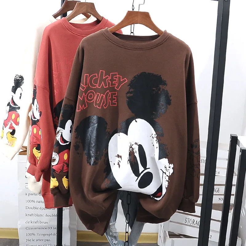 hot disney cartoon woman fashion mickey mouse fallwinter edition round neck printing loose pullover sweater clothing free global shipping