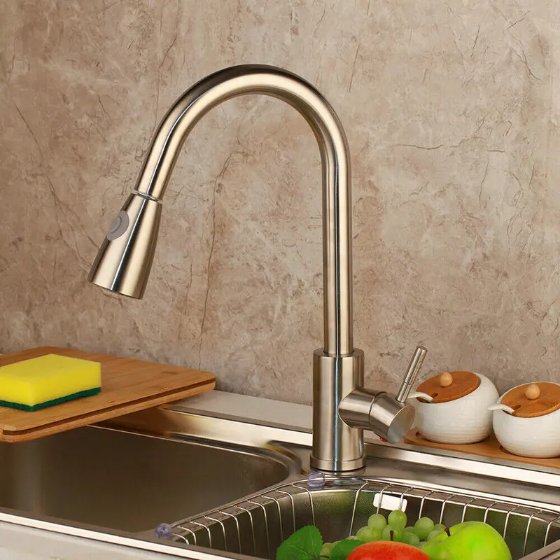 Nickel Brush Tap 2 OUBONI черный хром Поворотный кухонный кран Смеситель кран выдвижной спрей латунная крышка пластина матовый никель 1 ручка кухонный кран-смеситель - Цвет: Nickel Brush Tap 2