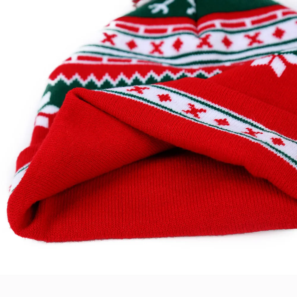 Рождественские женские мужские шапки шерстяные вязаные шапочка с помпоном