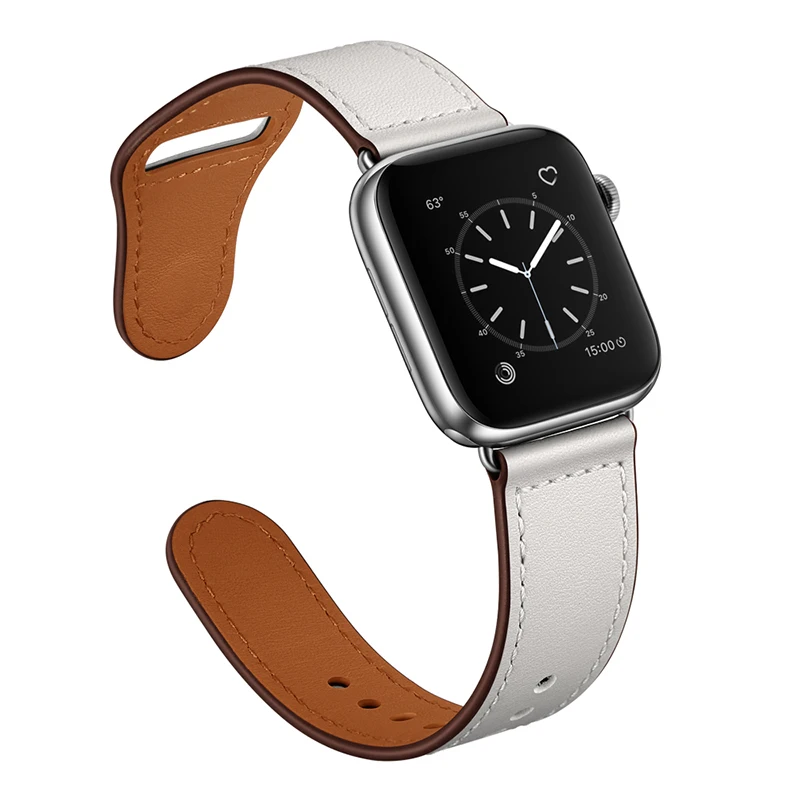 white Ремешок для apple watch Band 44 мм apple watch 5 4 3 2 iwatch band 42 мм correa 38 мм 40 мм кожаный браслет pulseira ремешок для часов - Цвет ремешка: white