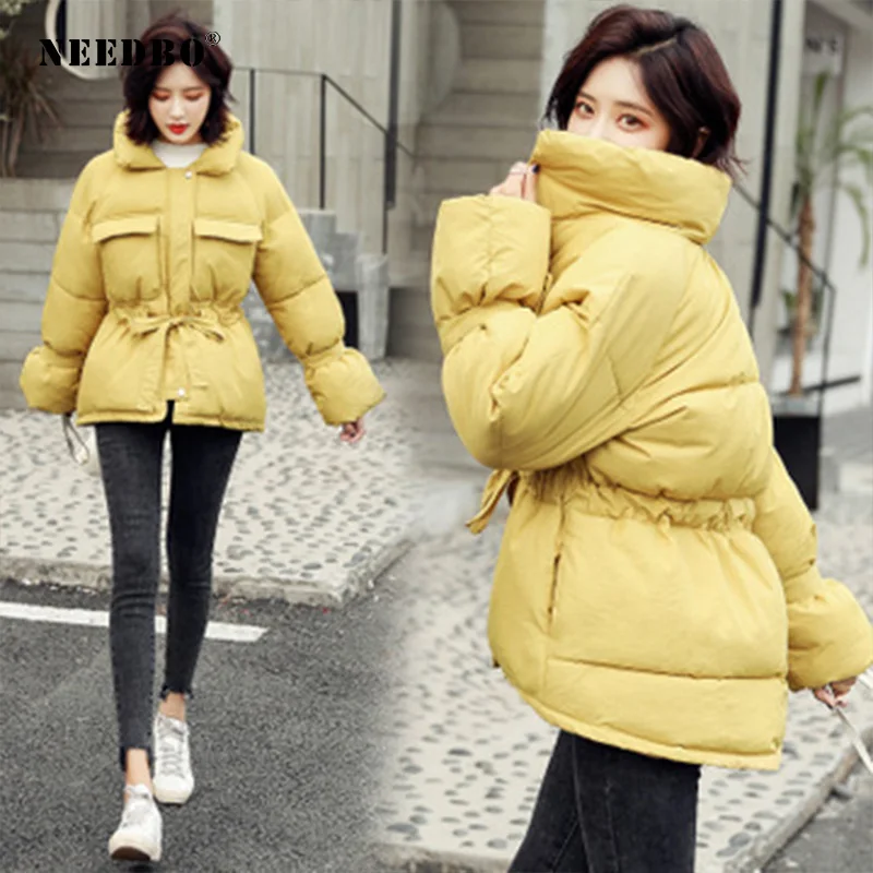NEEDBO Down Coat Winter Oversize Korean Style Stand Collar Womens Down Jackets ultra Light Winter Jacket Coat Down Jacket Parka