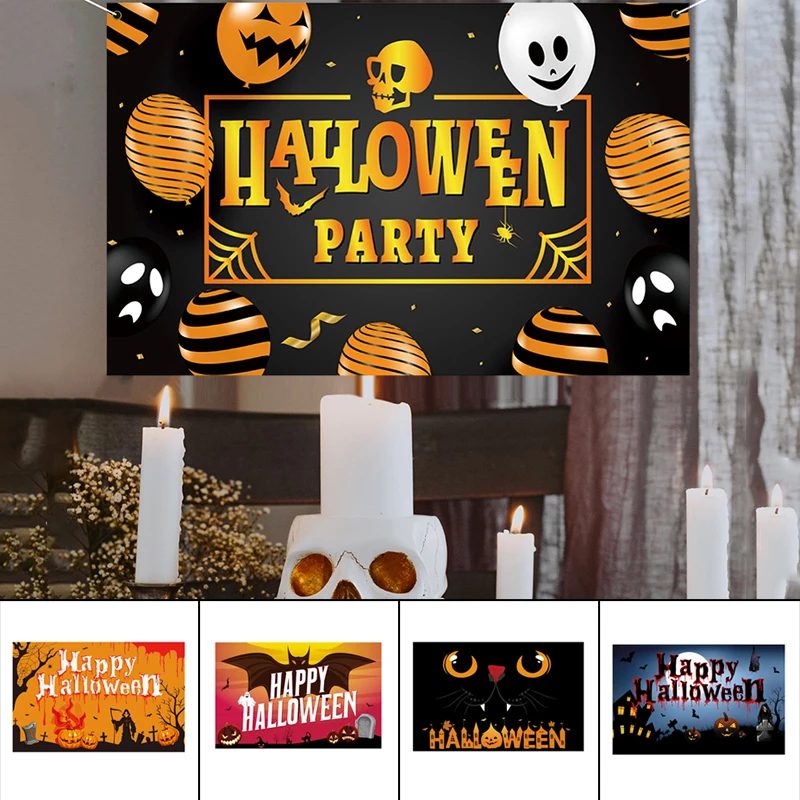 

Счастливый Хэллоуин баннер Печатный Фон Ткань Творческие принадлежности для тематической вечеринки для дома Бар украшение дома с привиден...