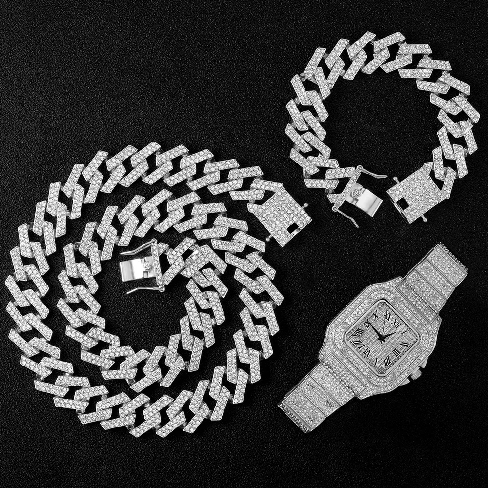 Цепочка мужская рэперская 20 мм ожерелье часы браслет в стиле хип-хоп Майами -