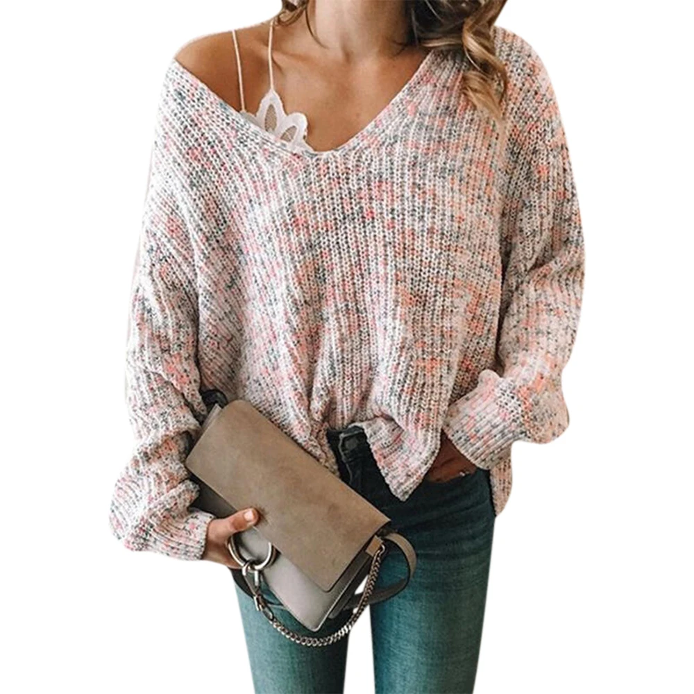 

Осенне-весенние свитера для женщин пуловеры с V-образным вырезом вязаный Топ свободный женский свитер с длинным рукавом Повседневный Топ Ос...