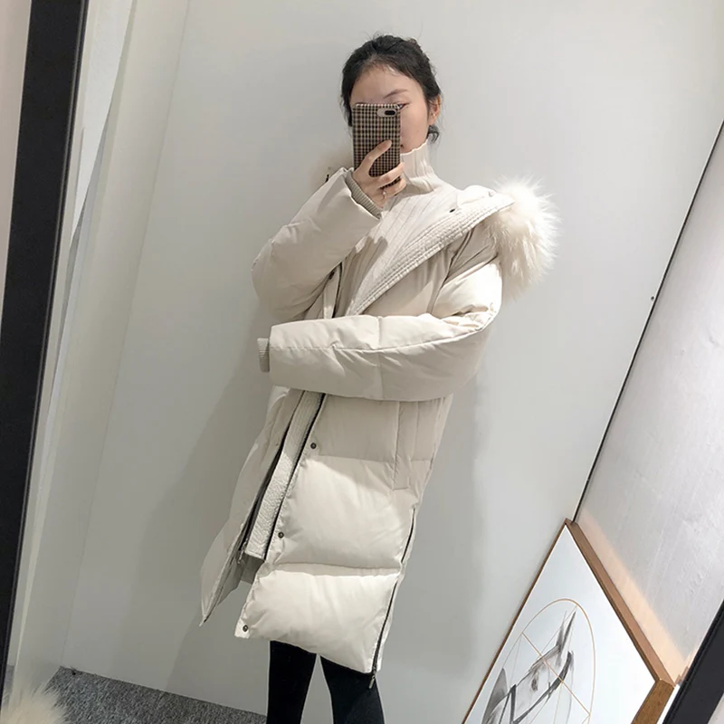Куртка-пуховик на 90% белом утином пуху новинка женское плотное теплое длинное