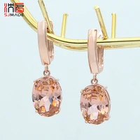 sjmade fashion elegant oval egg cubic zirconia shape dangle earrings 585 rose gold white gold for women wedding party jewelry
