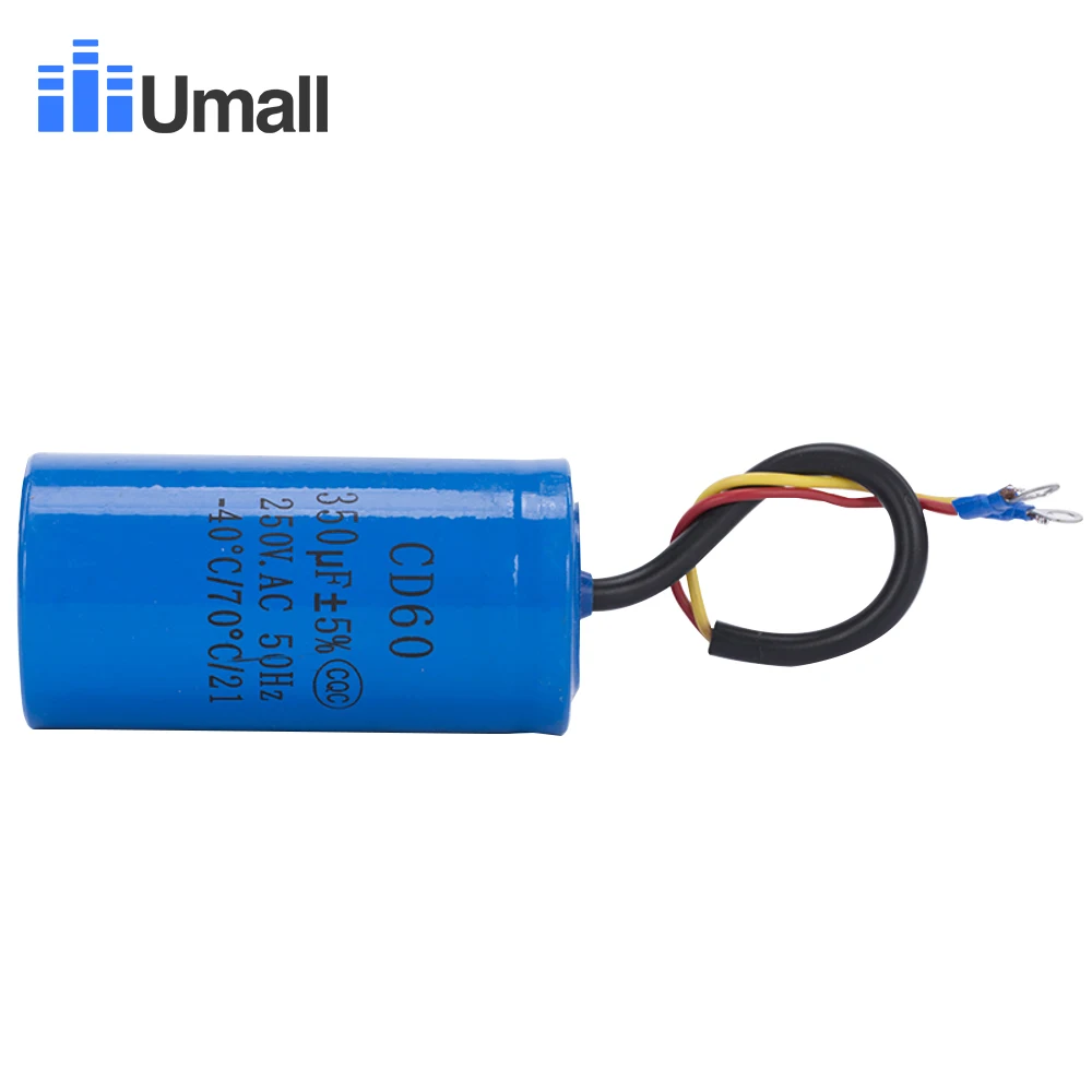 CD60 350 мкФ 250V AC пусковой конденсатор для сверхмощного электрического двигателя Воздушный компрессор красный желтый два провода