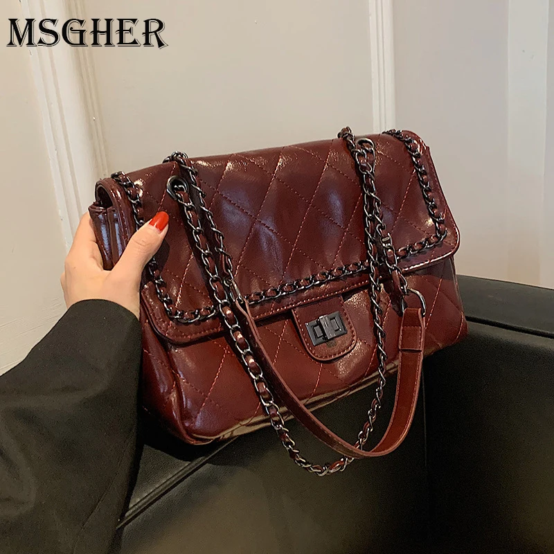 

High Capacity Women Handbag Autumn Big Shoulder Bags Vintage Designer Brand Lingger Pattern Chain Crossbody Bag