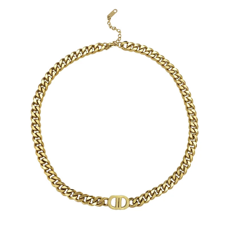 

S925 Sterling Silver Necklace for Women Letter D Pendant Necklace Hip Hop Fashion Clavicle Chain Jewelry Wholesale