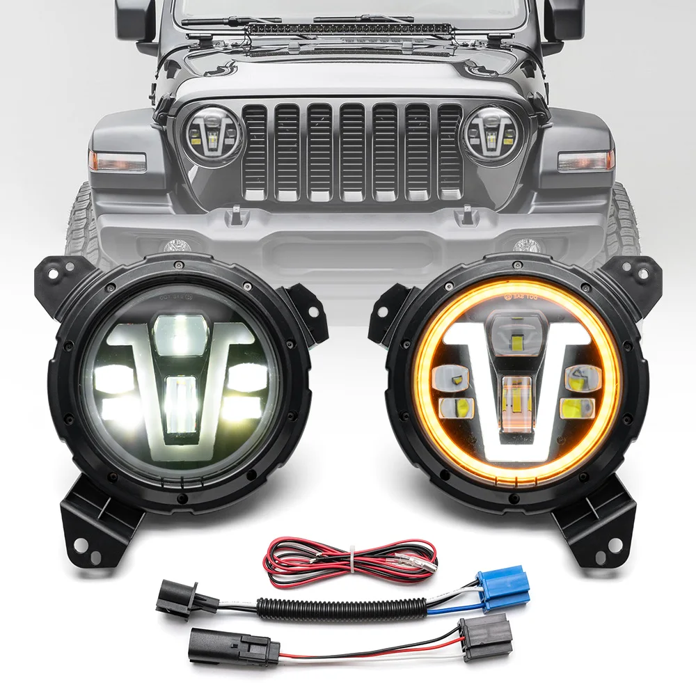 

2X For Jeep Wrangler JL Gladiator JT 20-21 Led 9 Inch Round Headlights with DRL Full High Low Beam Lights Turn Signal Lamps