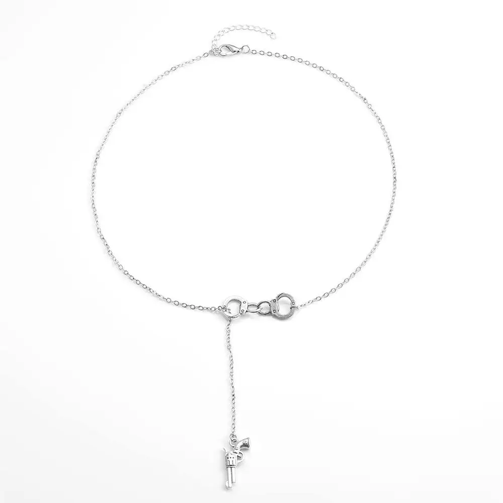 Vintage Creative Punk Gold/Silver Color Handcuffs Gun Shape Pendant Classic Necklaces Clavicle Mental Chain Women Jewelry | Украшения и