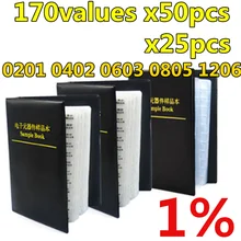0201 0402 0603 0805 1206 1% resistor book full series empty book Sample Book Kit smd resistors 0R~10M 170values x50pcs x25pcs 1%