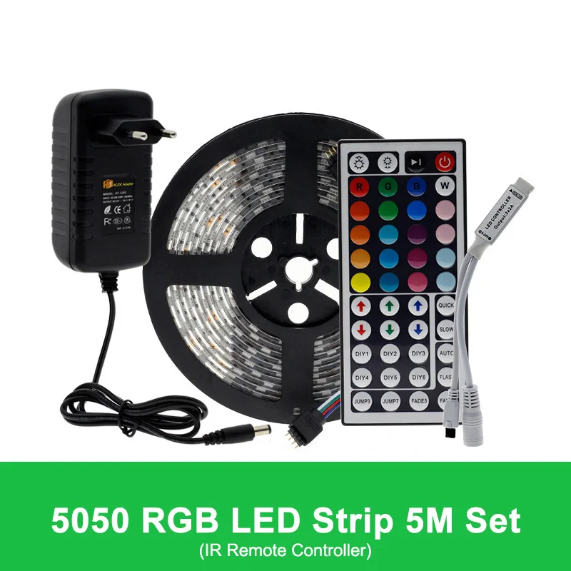 RGB IR 44Key 5 м Светодиодная лента 5050 RGB/RGBW/RGBWW гибкий диодный светильник для украшения дома+ 2,4G сенсорный пульт дистанционного управления+ 12V источник питания - Испускаемый цвет: RGB IR 44Key