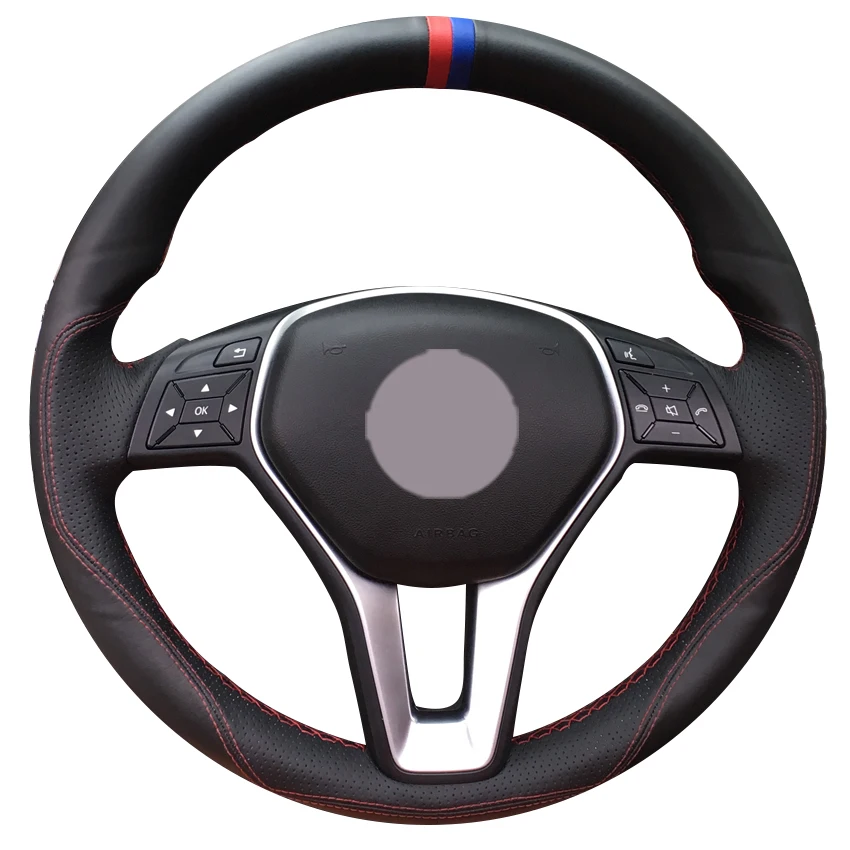 

Black Leather Red Blue Marker Car Steering Wheel Cover for Mercedes-Benz A-Class 2013-2015 B-Class 2011-2014 CLA-Class 2013 2014