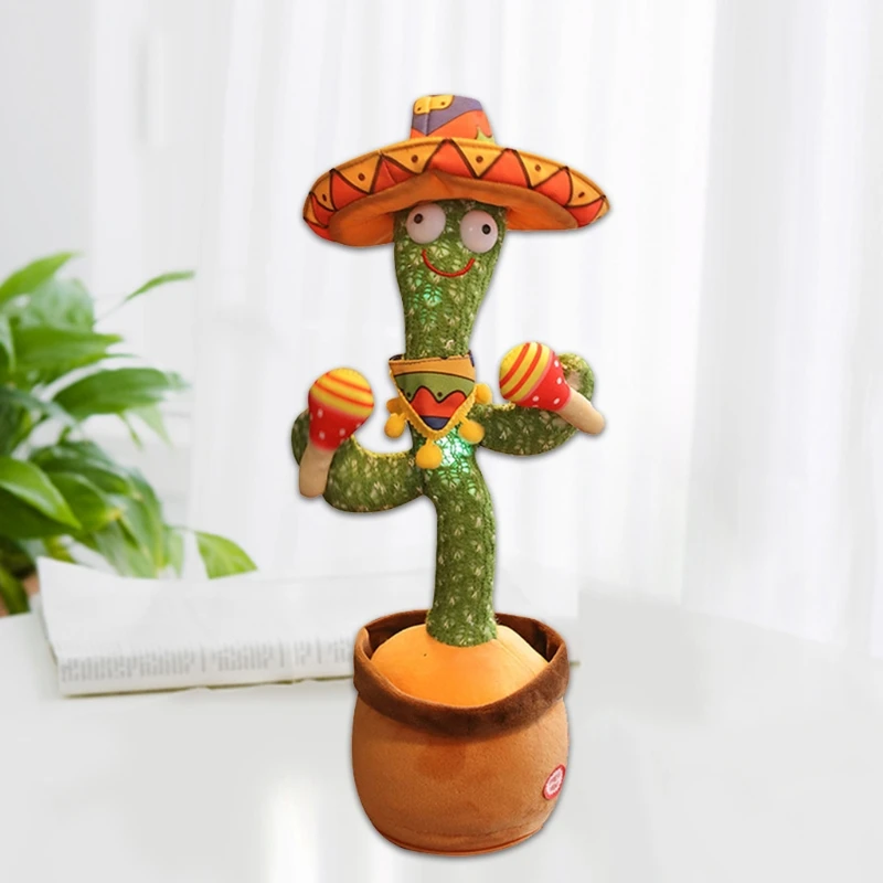 

Новинка 2021, милая электрическая плюшевая кукла-кактус, танцующая игрушка, украшение, записывающий попугай, кактус, плюшевая игрушка, забавн...