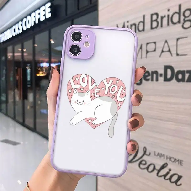 

Cat lovely Creative white cartoon Phone Cases Matte Transparent for iPhone 7 8 11 12 s mini pro X XS XR MAX Plus cover funda