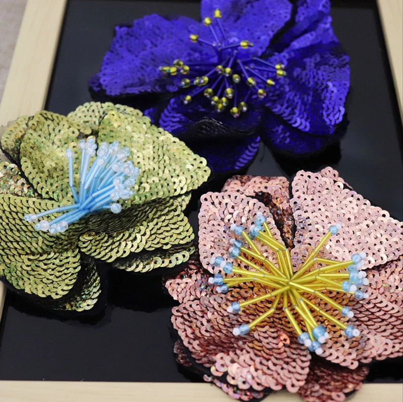 

Patches patch Hand beaded sequins embroidered flower cloth applique clothes decoration DIY accessories large patch