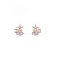 lovely shell rose gold plated starfish stud earrings personality women stud earrings design fashion transparent jewelry pendant