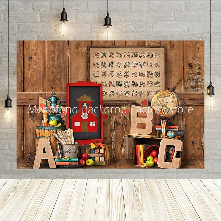 

Mehofond Wooden Board Background ABC Letter Photography Back to School Gain Knowledge Small House Backdrops Decor Photo Studio