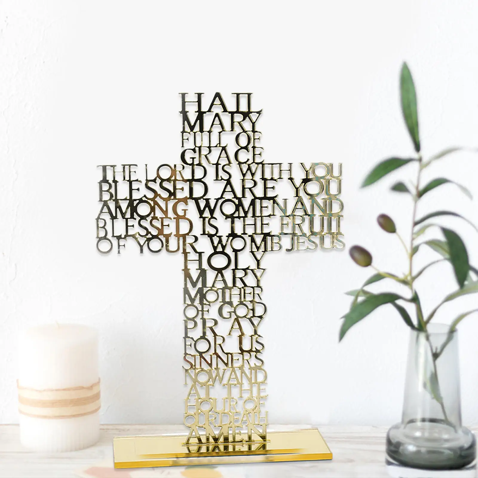 Church Standing Crucifix Jesus Home Scriptures Cross Statue Cabinet Home Easter Ornament