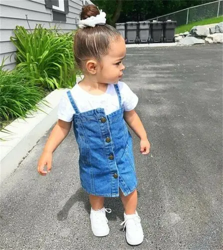 

2020 Baby Clothes Toddler Baby Girl Clothes Short Sleeve T Shirt Tops Denim Button Skirt 2Pcs Outfits Clothes