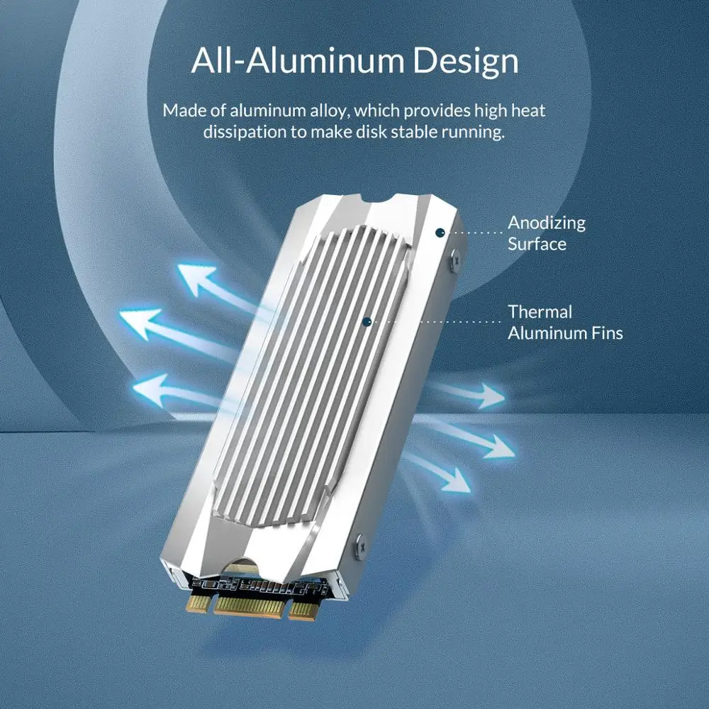 Радиатор ORICO алюминиевый для SSD накопителя M.2 NGFF PCI E NVME 2280|Кулеры и системы