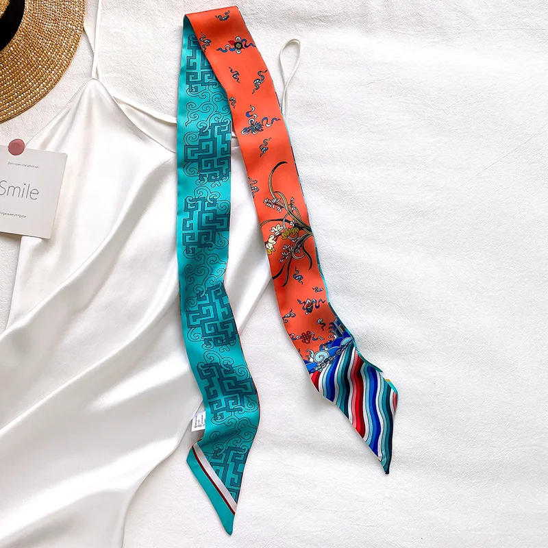 Длинный шелковый шарф лента Женский атласный шейный бандаж для волос мягкий