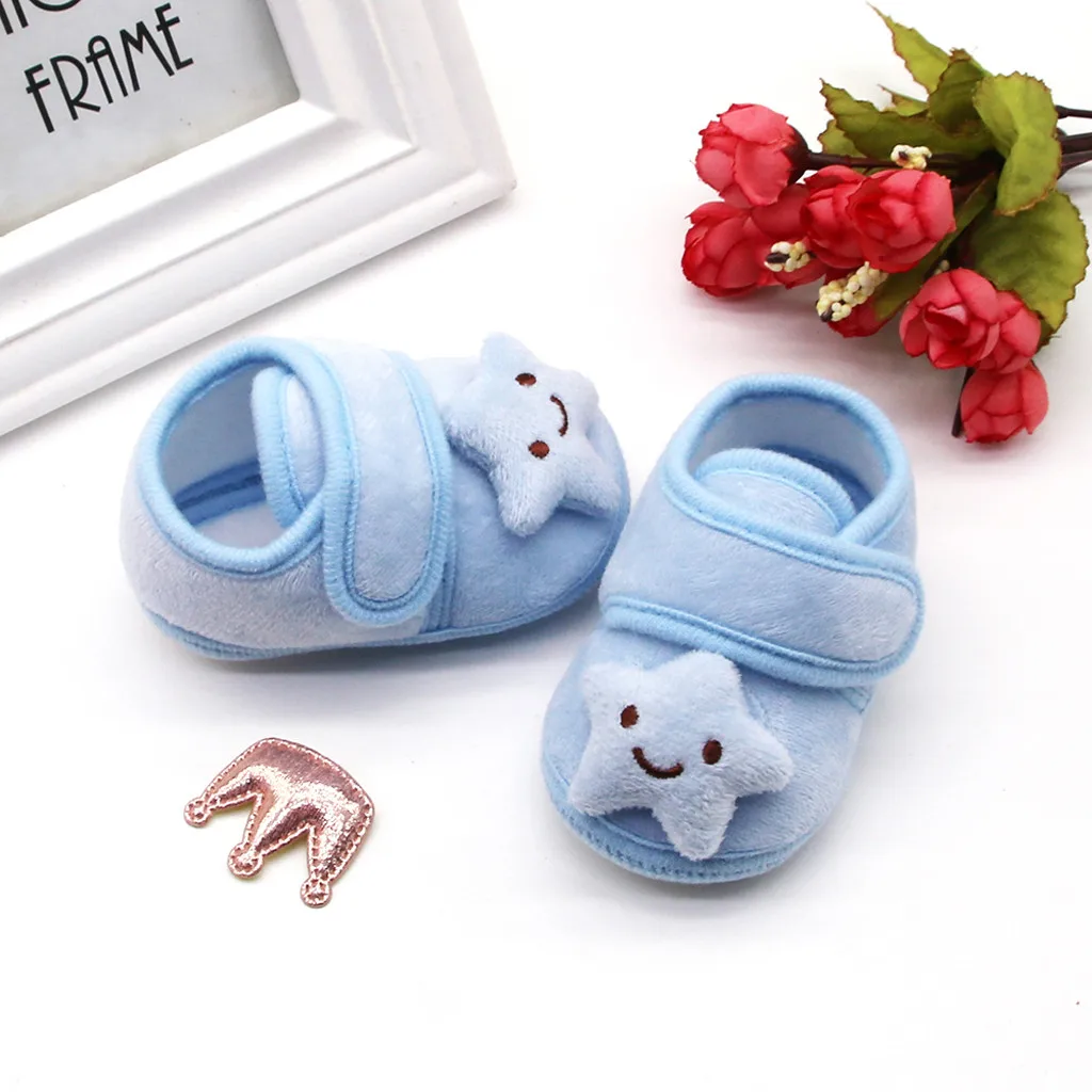 Детские ботинки для новорожденных 0-18 м плюшевые зимние с рисунком любовных звезд