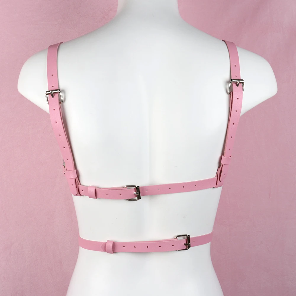 

Pink Blue Women Sexy Leather Top Harness Body Bondage Kawaii Lingerie Adjustable Cage Bra Plus Size Fashion Gothic Accessories