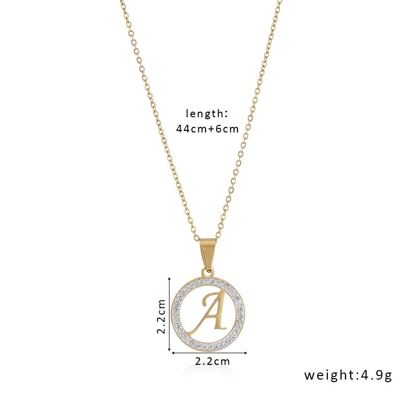 

Classic A-Z Letter Necklace Shiny Crystal Circle Alphabet Pendant Stainless Steel Necklace For Women Initial Name Jewelry