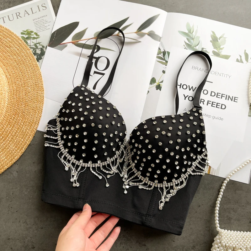 

ZOSOL design-encrusted diamond-encrusted strappy vest women's corsets huddled together in a stylish outer-wearing short top