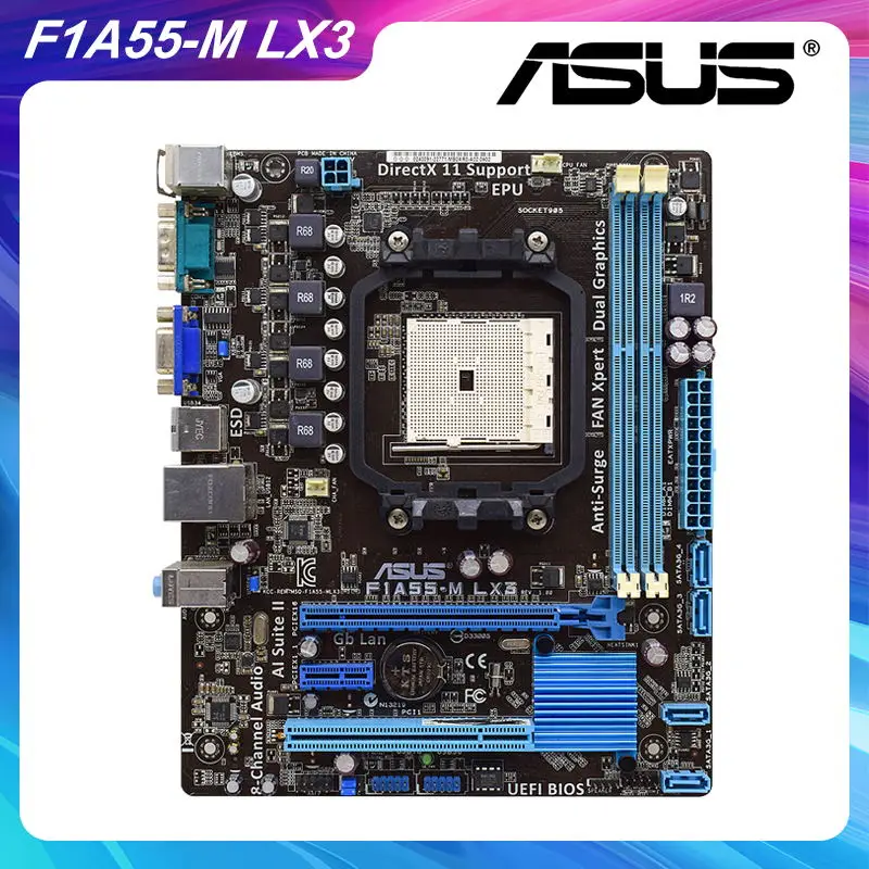 

ASUS F1A55-M LX3 Socket FM1 AMD A55M A55 Desktop PC Motherboard DDR3 32GB PCI-E X16 8×USB2.0 4×SATA II uATX AMD A8/A6/A4/E2 CPUS