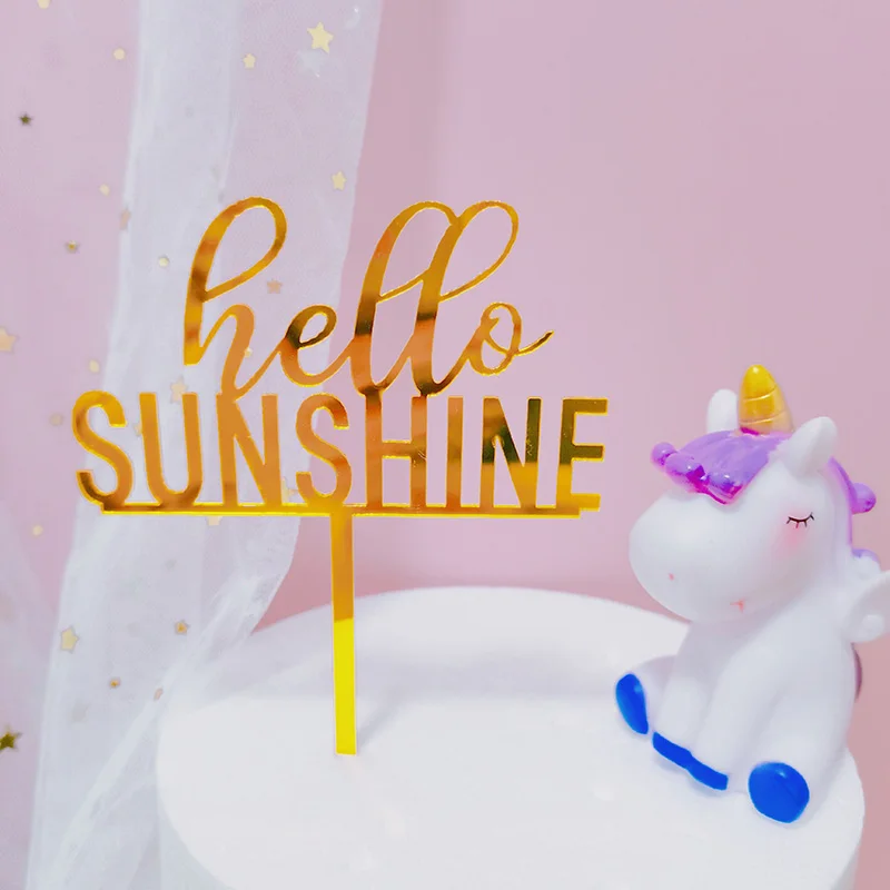 

Hello Baby Acrylic Cake Topper Gold OH Baby Sunshine Cupcake Topper For Kids Gilrs Birthday Party Cake Decorations Baby Shower