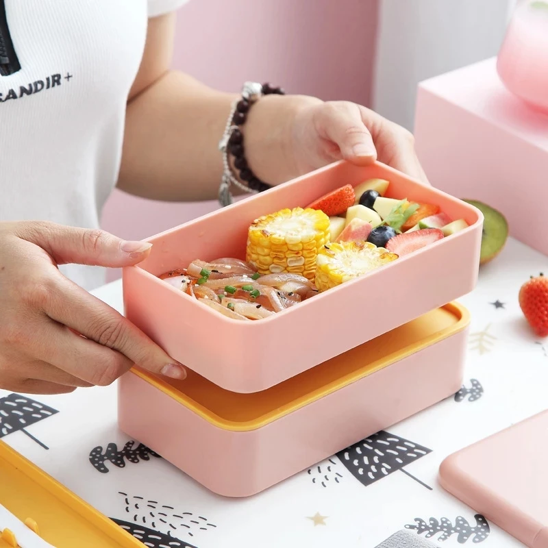

Hot Sale Ins Style Double Layer Lunch Box BPA Free Microwave Bento Box Food Container for School Office