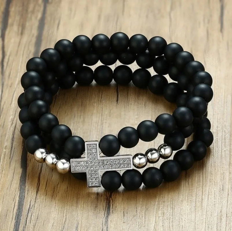 Бисер мужской Браслет Крест Браслеты с подвесками черный камень из бисера