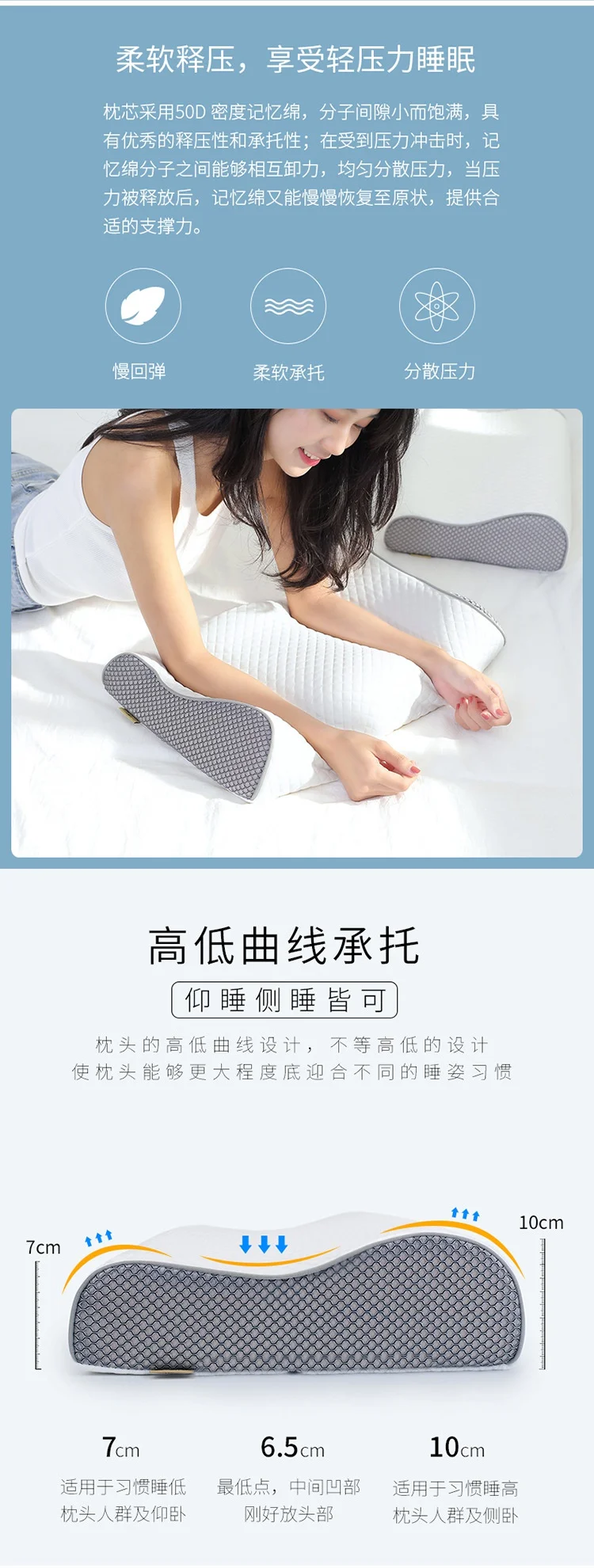 

Home student slow recovery space memory pillow single pillow cervical pillow memory cotton breathable wave pillow