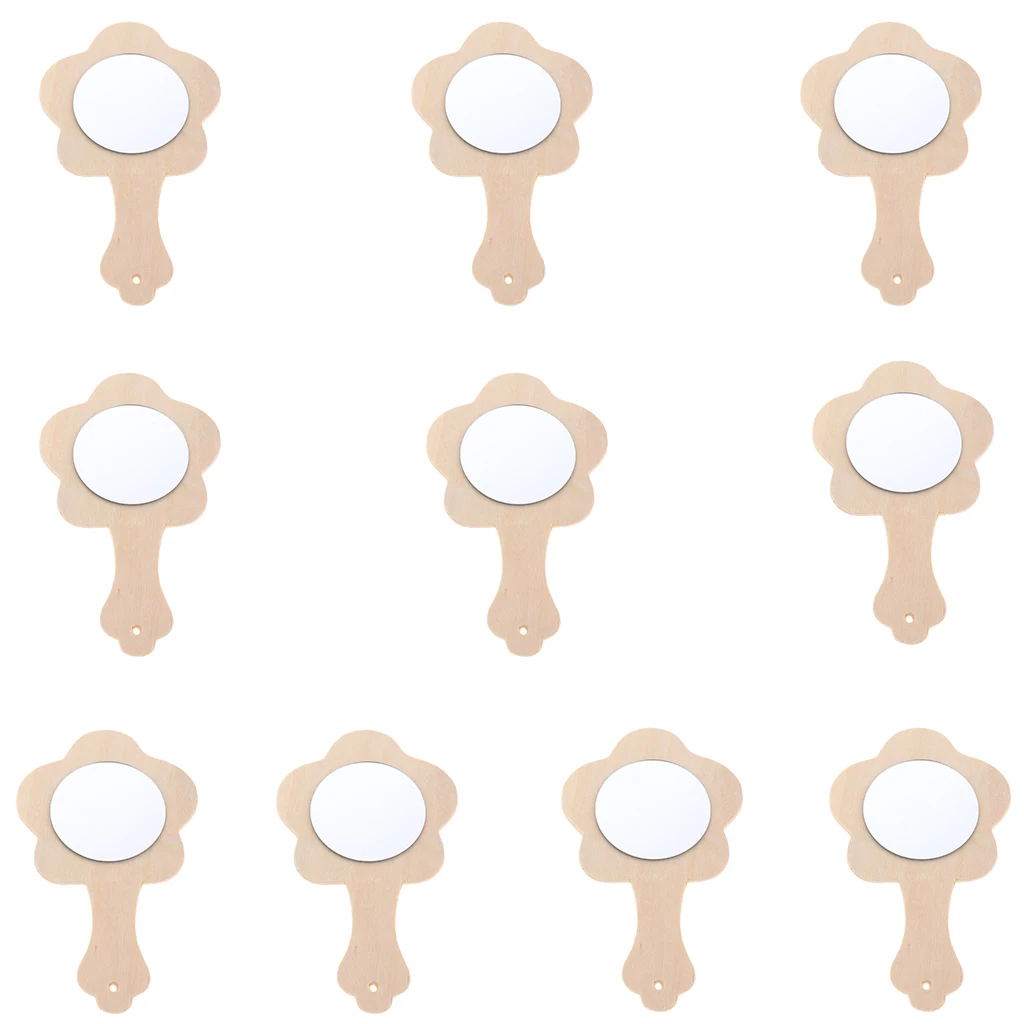 

10/8 Pieces Unfinished Wood Wooden Handheld Mirror for Kids DIY Crafts Woocrafts Toys