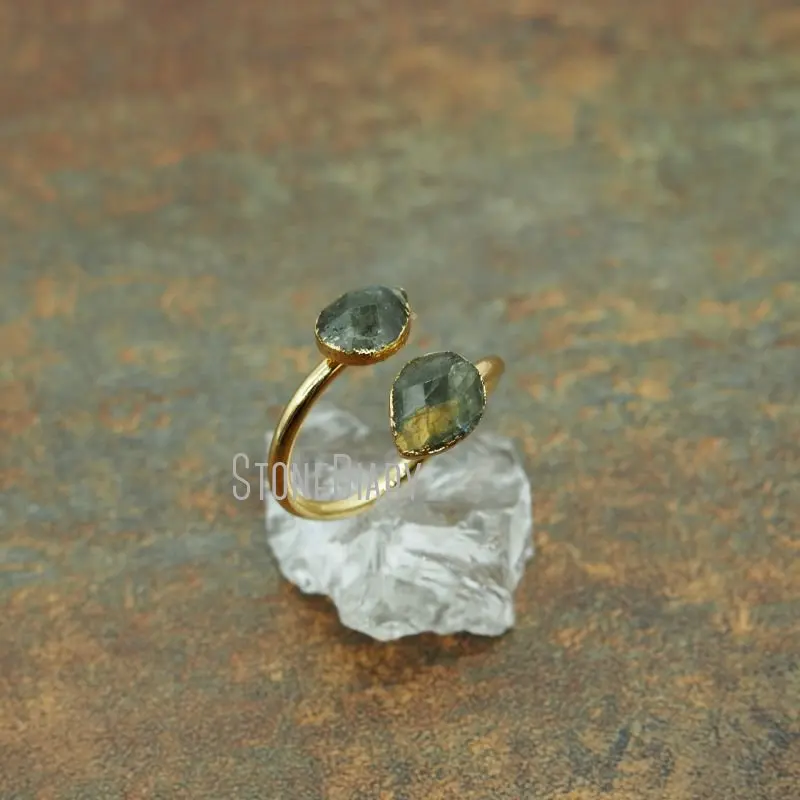 RM5575 10 шт. Дешевое регулируемое двойное Золотое кольцо из лабрадорита | Украшения