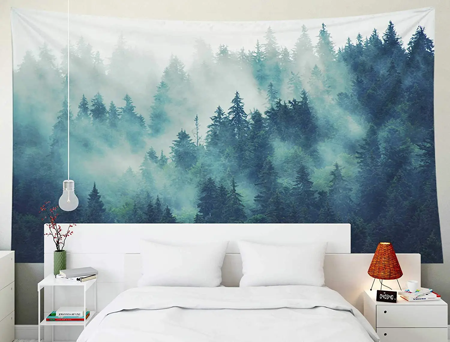 

Grey Tapestry Wall Hanging 180*230cm Decor Living Room Bedroom for Landscape with Fir Forest In Hipster Vintage Retro Style