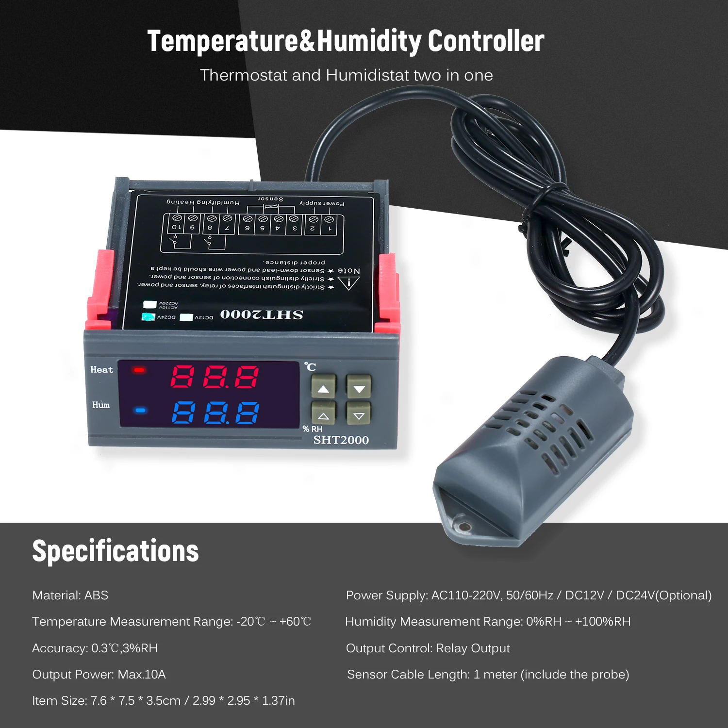 

Контроллер температуры и влажности, терморегулятор, термостат Humidistat, термометр, гигрометр, встроенный датчик, фотовыход