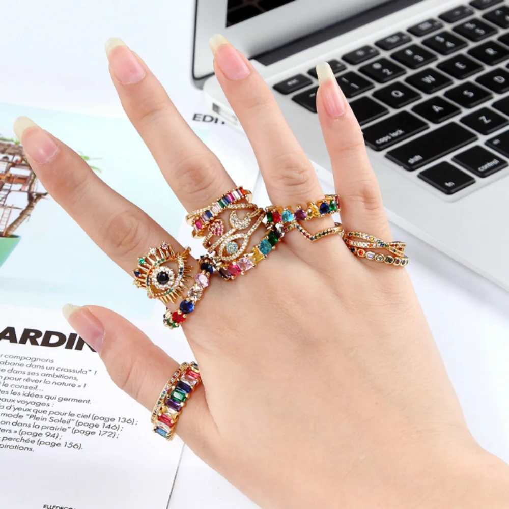 Женское кольцо из меди 585 пробы розовое золото белый цвет кубический циркон со