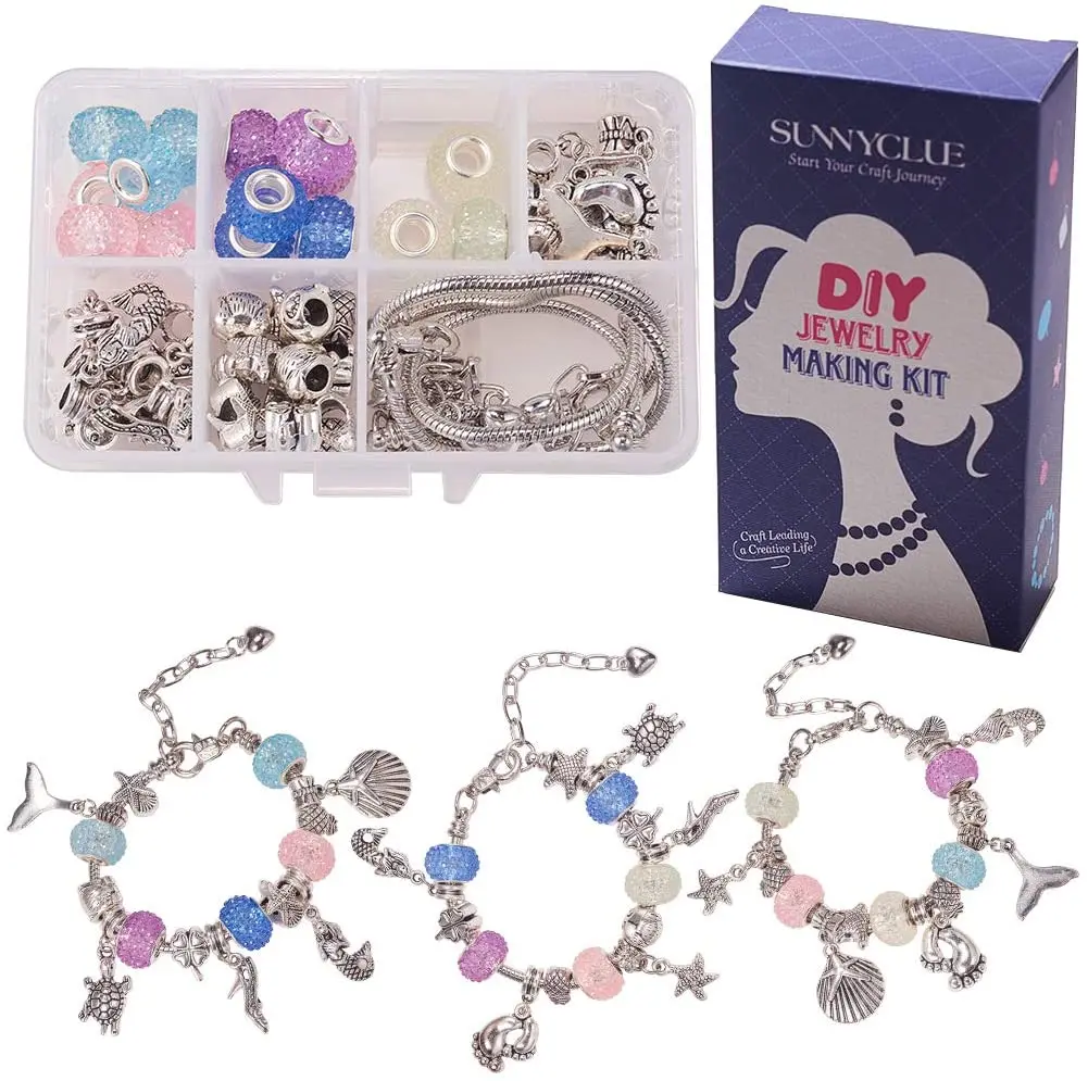 

1 box of DIY 3 pieces of charm bracelet set bracelet silver plated snake chain jewelry craft gift set jewelry supplies girl