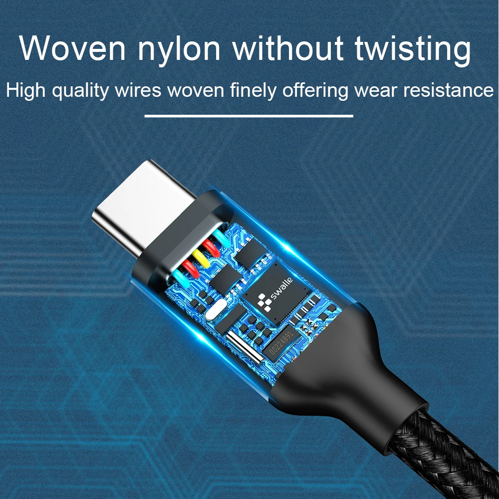 Swalle USB кабель типа C к type C 3,0 usb Дата-кабель для быстрой передачи данных зарядный шнур для телефона для Xiaomi Honor 8X9 USB C линия передачи данных Кабо usb 3,0