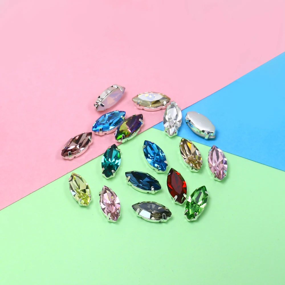 Стеклянные стразы с кристаллами в форме листа серебряные когти маркиза пришитые