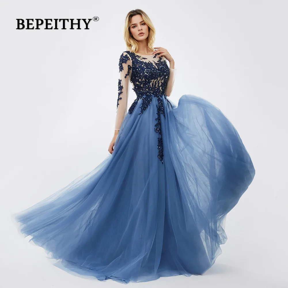 BEPEITHY синее длинное вечернее платье платья 2021 Vestido De Festa кружевные для выпускного