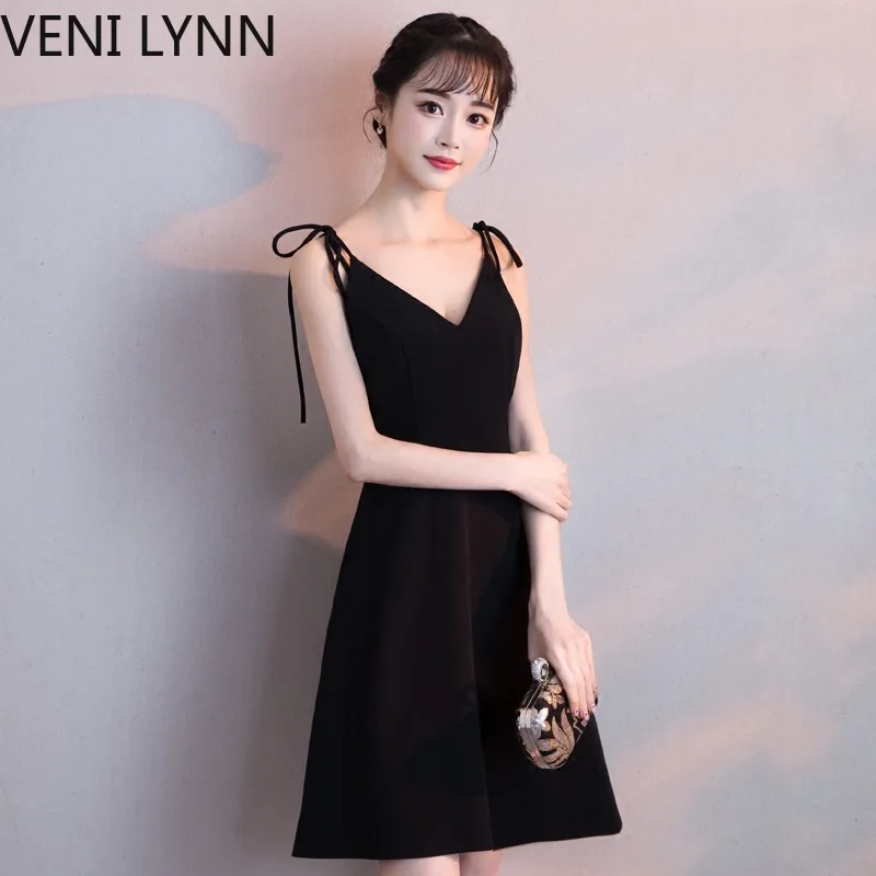 VENI LYNN Sexy Black Mini Dress Women V Neck Sleeveless Summer Girls Dresses 2019 | Женская одежда