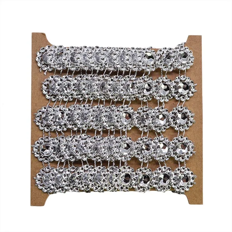 

2Yards 15MM Vintage Silver Diamond Chain Sparkle Rhinestone Crystal Ribbon Trim for Wedding Centerpiece Decorations DIY Crafts 8